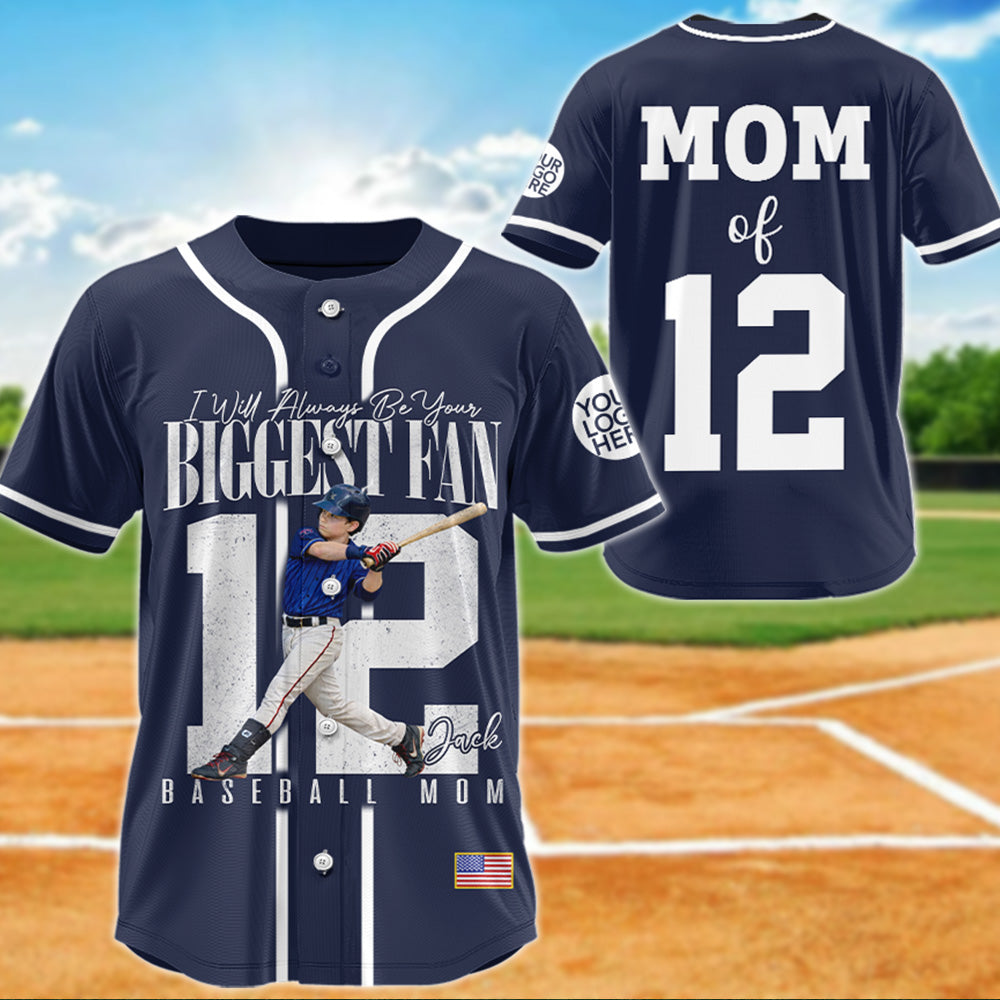 Personalized Baseball Mom Jersey – I'll Always Be Your Biggest Fan- Custom Photo Baseball Player Shirt – Baseball Mom Gift T1807
