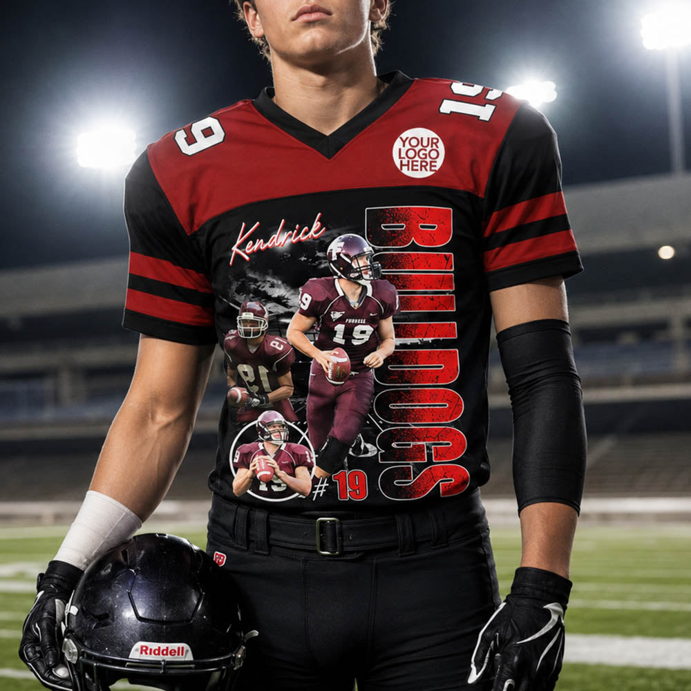 Custom Photo Football Player Shirt - Personalized Team Name School Name Football Jersey Shirt