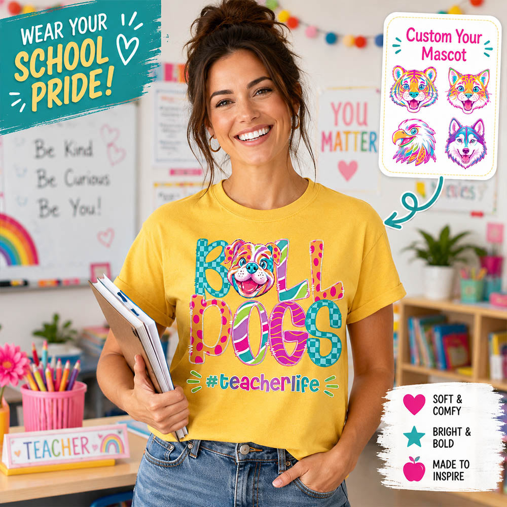 Personalized Mascot Spirit Shirt, Personalized School Spirit Tee, Colorful Team Name T-Shirt