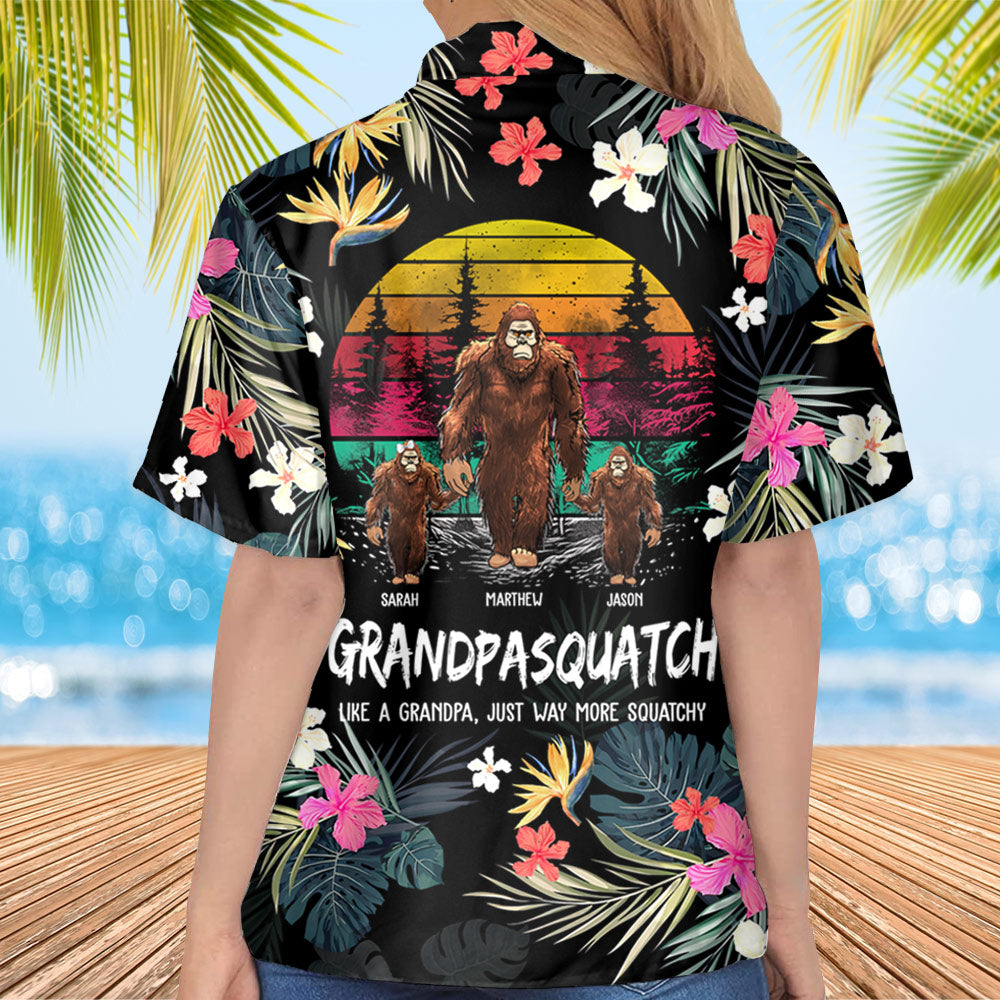 Papasquatch, Like A Grandpa, Just Way More Squatchy - Personalized Bigfoot Vintage Hawaiian Shirt