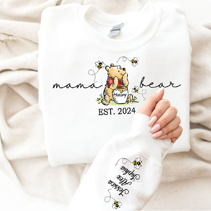 Custom Mama Bear Sweatshirt,Mama Est with Kids Name on Sleeve Sweatshirt, Personalized Mom Sweatshirt, Nana, Grandma, Gigi, Mothers Day Shirt