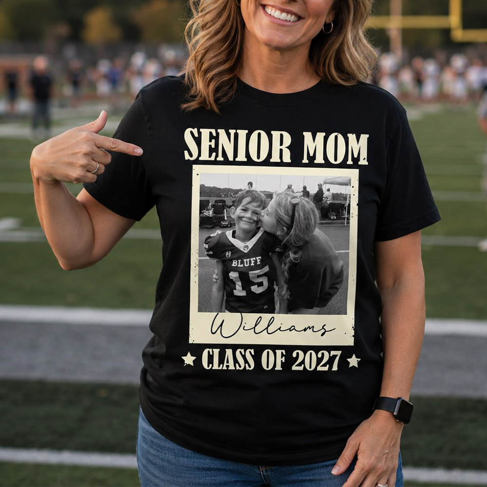 Senior Football Mom - Personalized Shirt For Football Mom Grandma Custom Football Player Photo NA04
