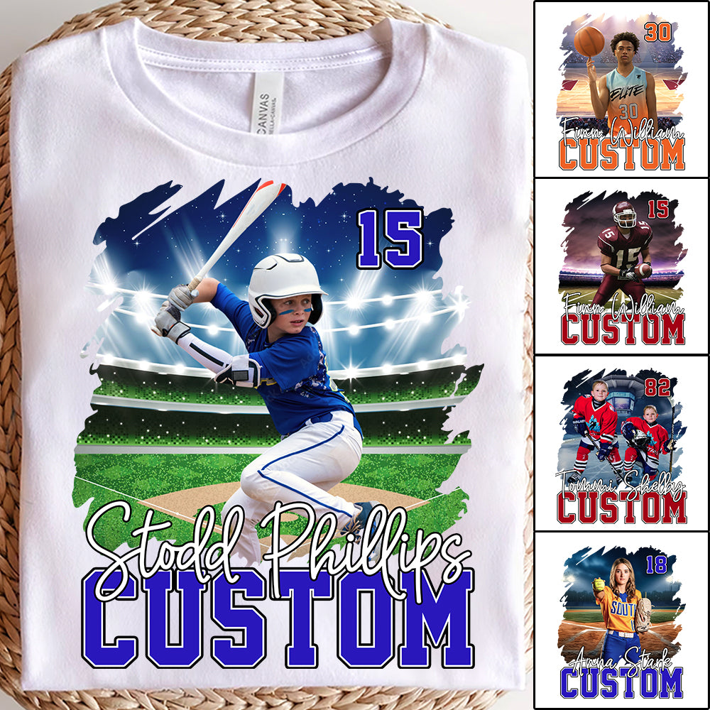 Custom Photo BaseBall Player And Team Name Shirt - Personalized Photo Sports Shirt