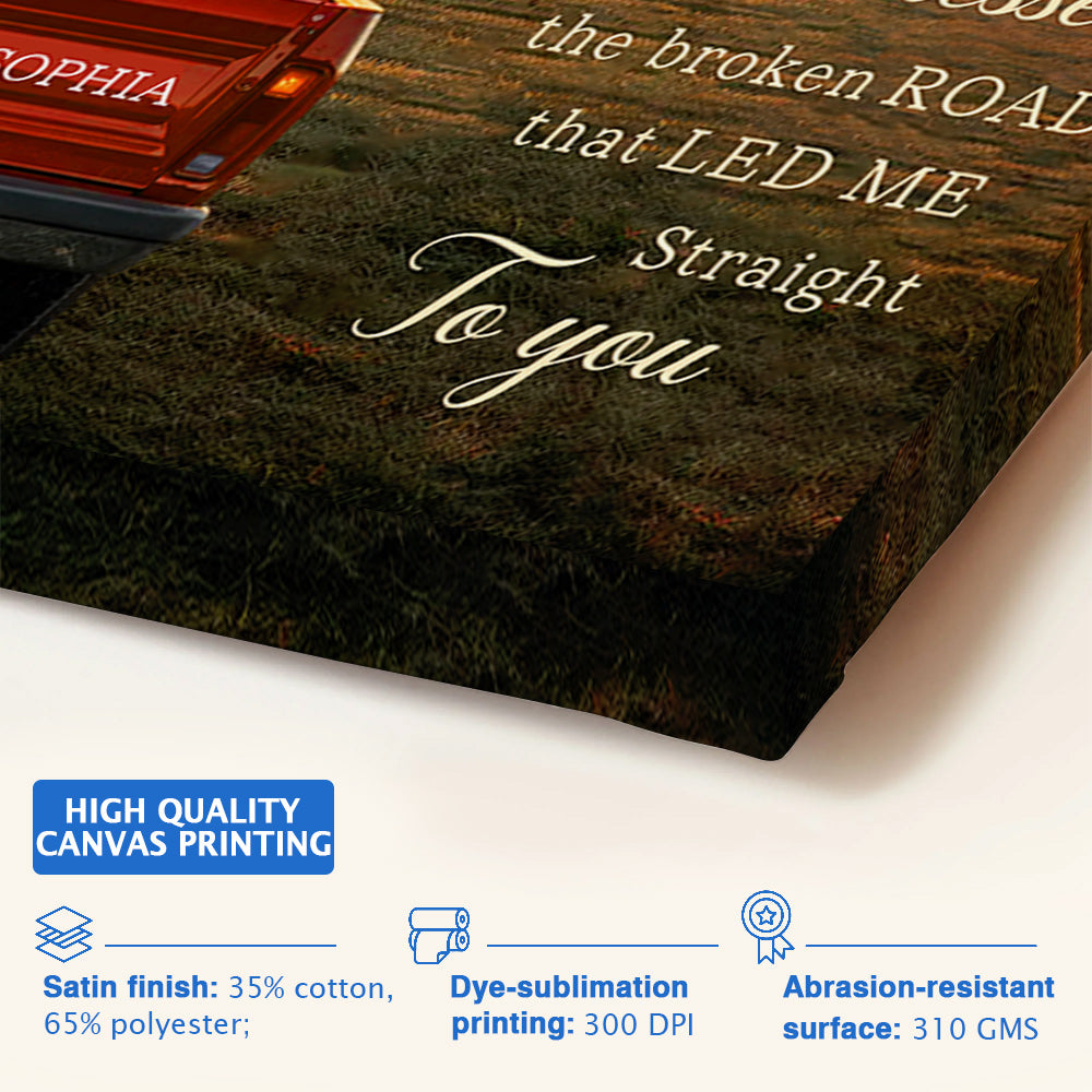 God Blessed The Broken Road Poster Canvas, Personalized Vintage Truck with Couple Names, Wedding Anniversary Gift, Valentine Gift For Wife, Husband Do99