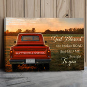 God Blessed The Broken Road Poster Canvas, Personalized Vintage Truck with Couple Names, Wedding Anniversary Gift, Valentine Gift For Wife, Husband Do99