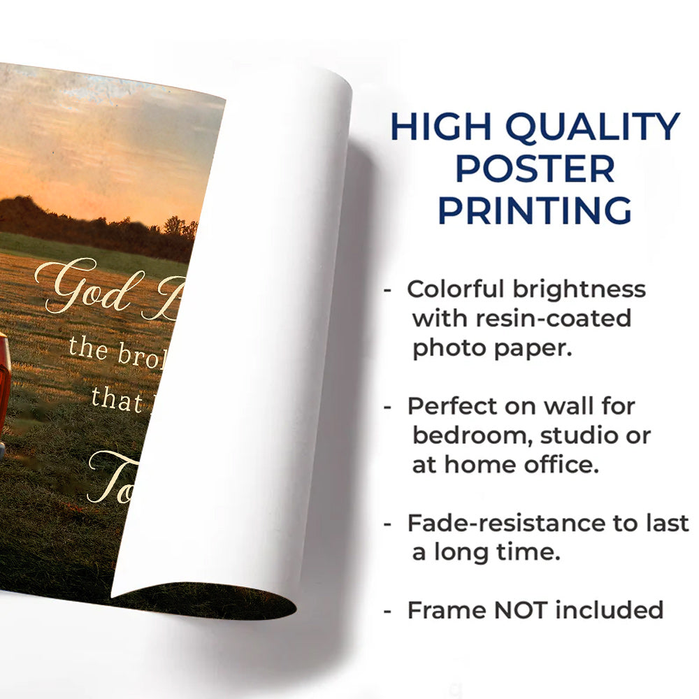 God Blessed The Broken Road Poster Canvas, Personalized Vintage Truck with Couple Names, Wedding Anniversary Gift, Valentine Gift For Wife, Husband Do99