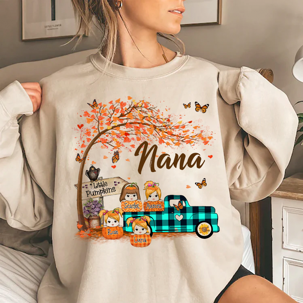 Nana's Little Pumpkins Autumn Truck Personalized Sweatshirt With Grandkids Names