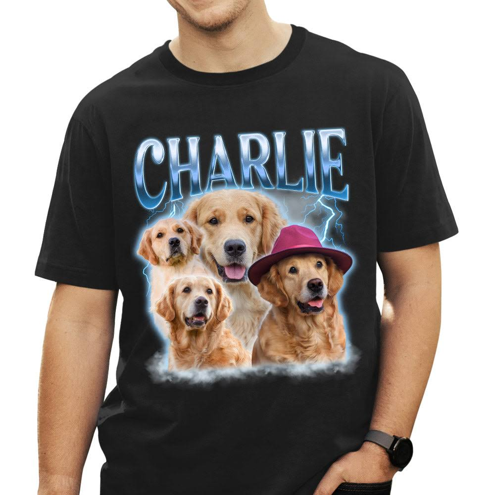 Live Preview Custom Your Pets Tee, Retro Vintage Portrait Bootleg shirt, Personalized with Your Own Dog or Cat Photo