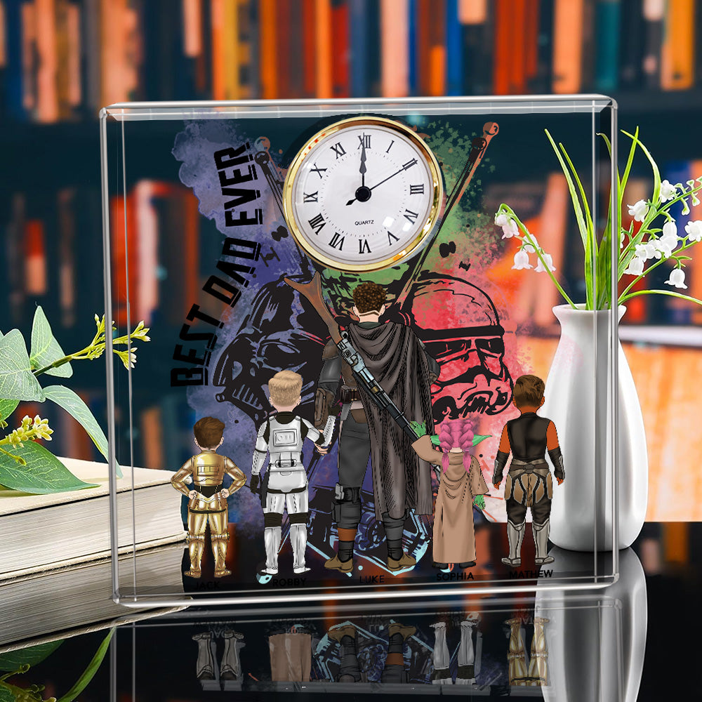 Best Dad Ever - Personalized Acrylic Desk Clock Plaque Gift For Dad Vr2 Tu20