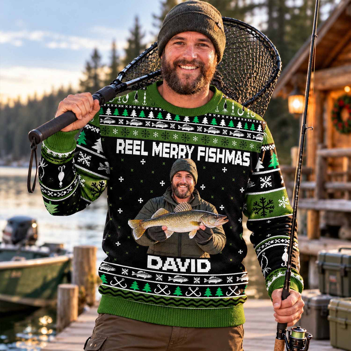 Personalized Photo Merry Fishmas Ugly Sweater, Fishmas Sweater, Gift For Fishing Lovers L0411 Pt99 TL06