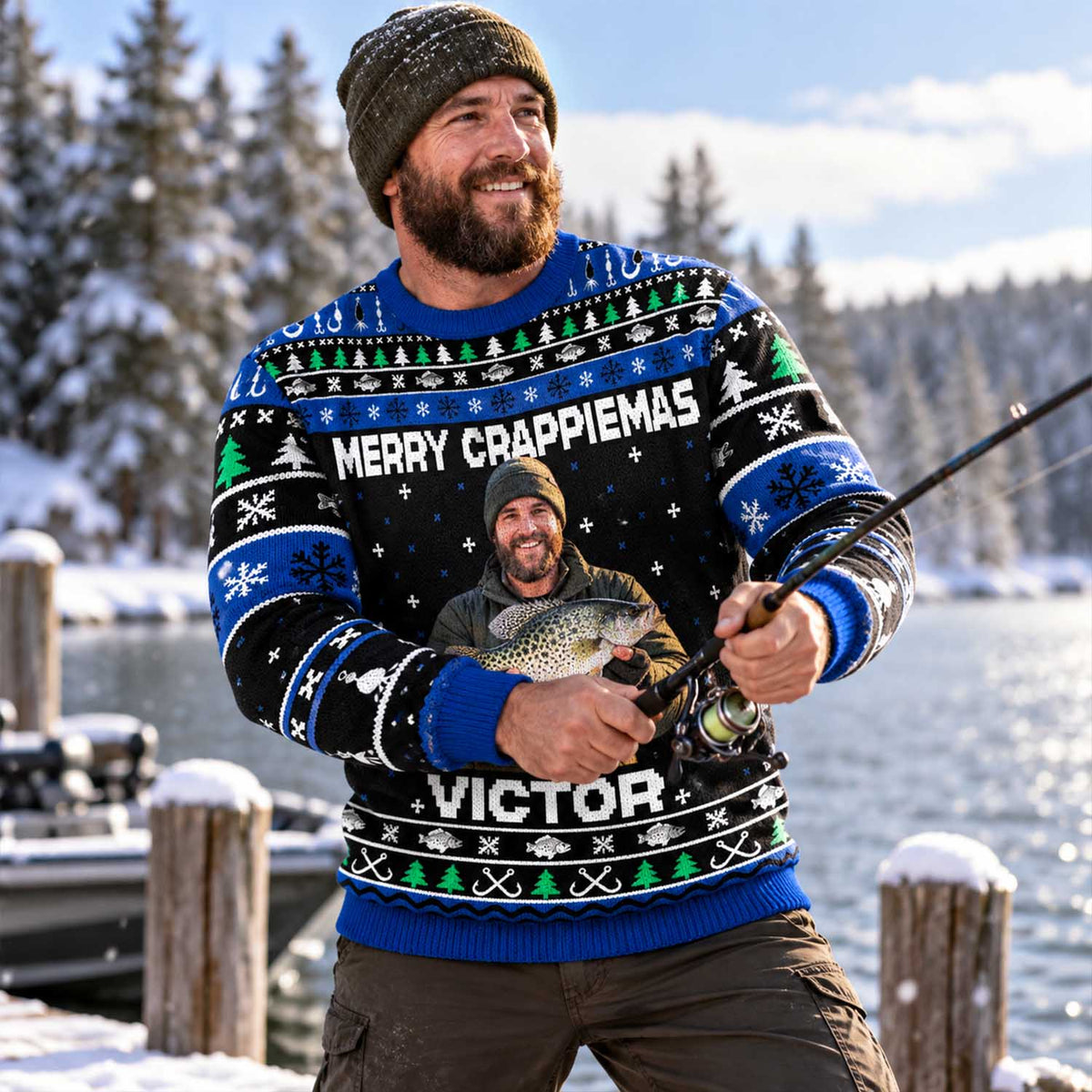 Personalized Photo Merry Fishmas Ugly Sweater, Fishmas Sweater, Gift For Fishing Lovers L0411 Pt99 TL06