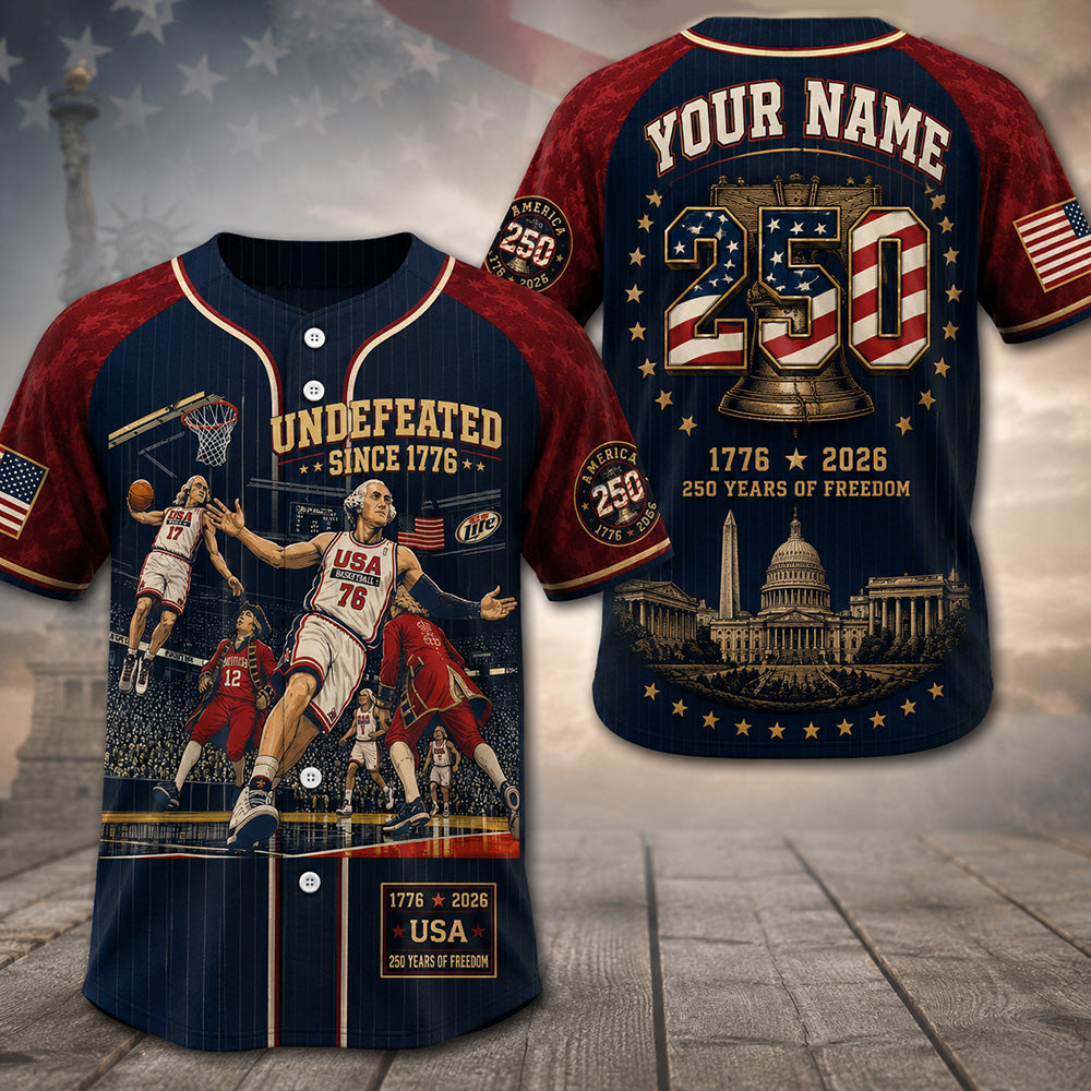 Custom Name America 250th Anniversary Baseball Jersey, Undefeated Since 1776 Patriotic Basketball Shirt T24