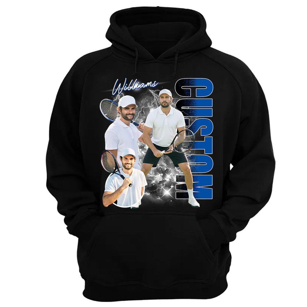 Custom Photo Tennis Player Shirt - Personalized Team Name School Name Bootleg Shirt NA04 T24