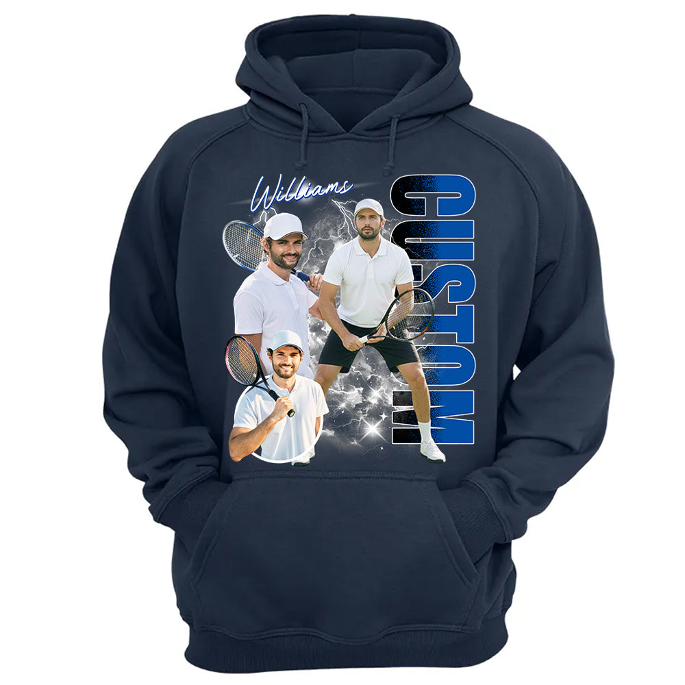 Custom Photo Tennis Player Shirt - Personalized Team Name School Name Bootleg Shirt NA04 T24