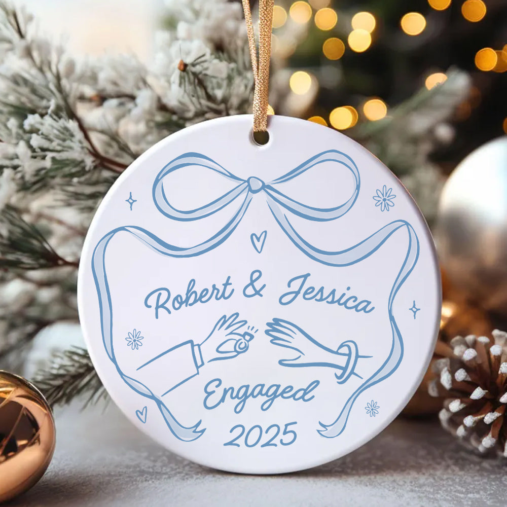 First Christmas Engaged Personalized Ceramic Ornament, Custom Engagement Gift for Couples, Custom Engagement Christmas Keepsake, Engaged Christmas Ceramic Ornament Do99