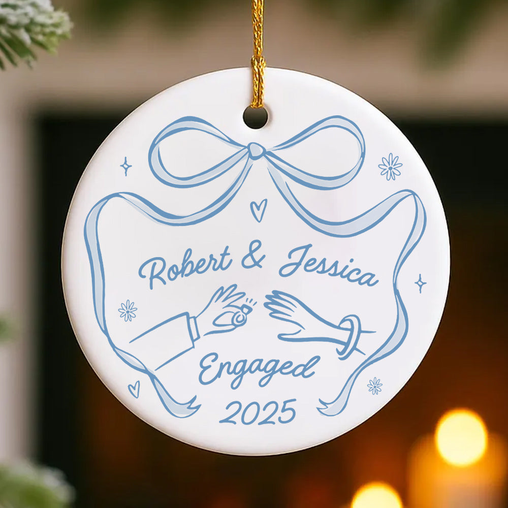 First Christmas Engaged Personalized Ceramic Ornament, Custom Engagement Gift for Couples, Custom Engagement Christmas Keepsake, Engaged Christmas Ceramic Ornament Do99