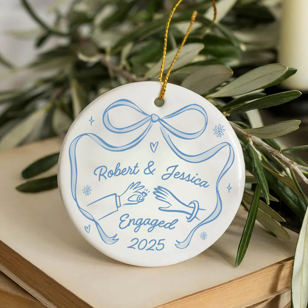 First Christmas Engaged Personalized Ceramic Ornament, Custom Engagement Gift for Couples, Custom Engagement Christmas Keepsake, Engaged Christmas Ceramic Ornament Do99