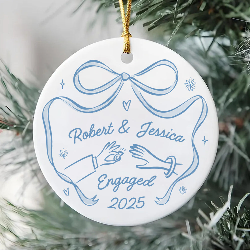 First Christmas Engaged Personalized Ceramic Ornament, Custom Engagement Gift for Couples, Custom Engagement Christmas Keepsake, Engaged Christmas Ceramic Ornament Do99