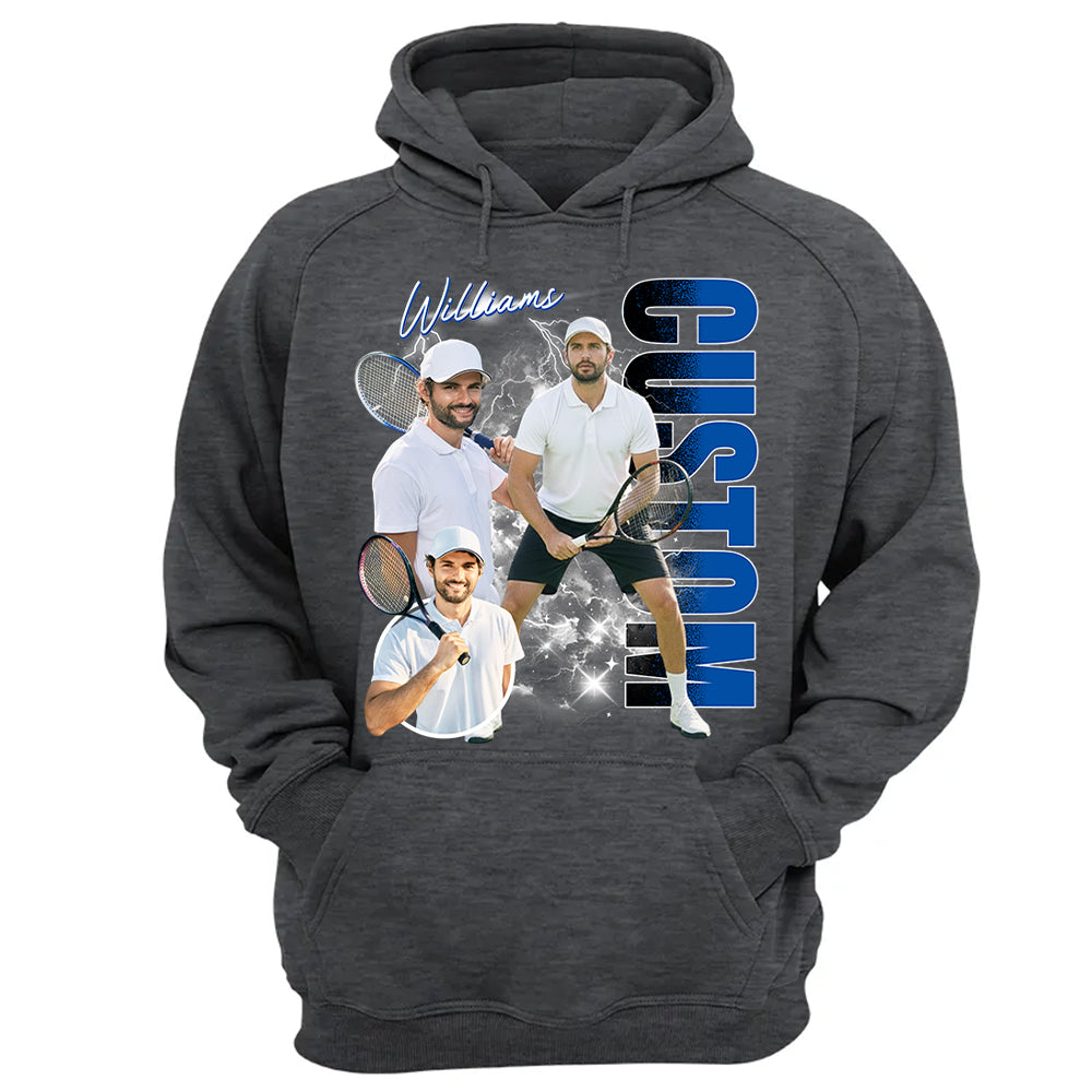 Custom Photo Tennis Player Shirt - Personalized Team Name School Name Bootleg Shirt NA04 T24