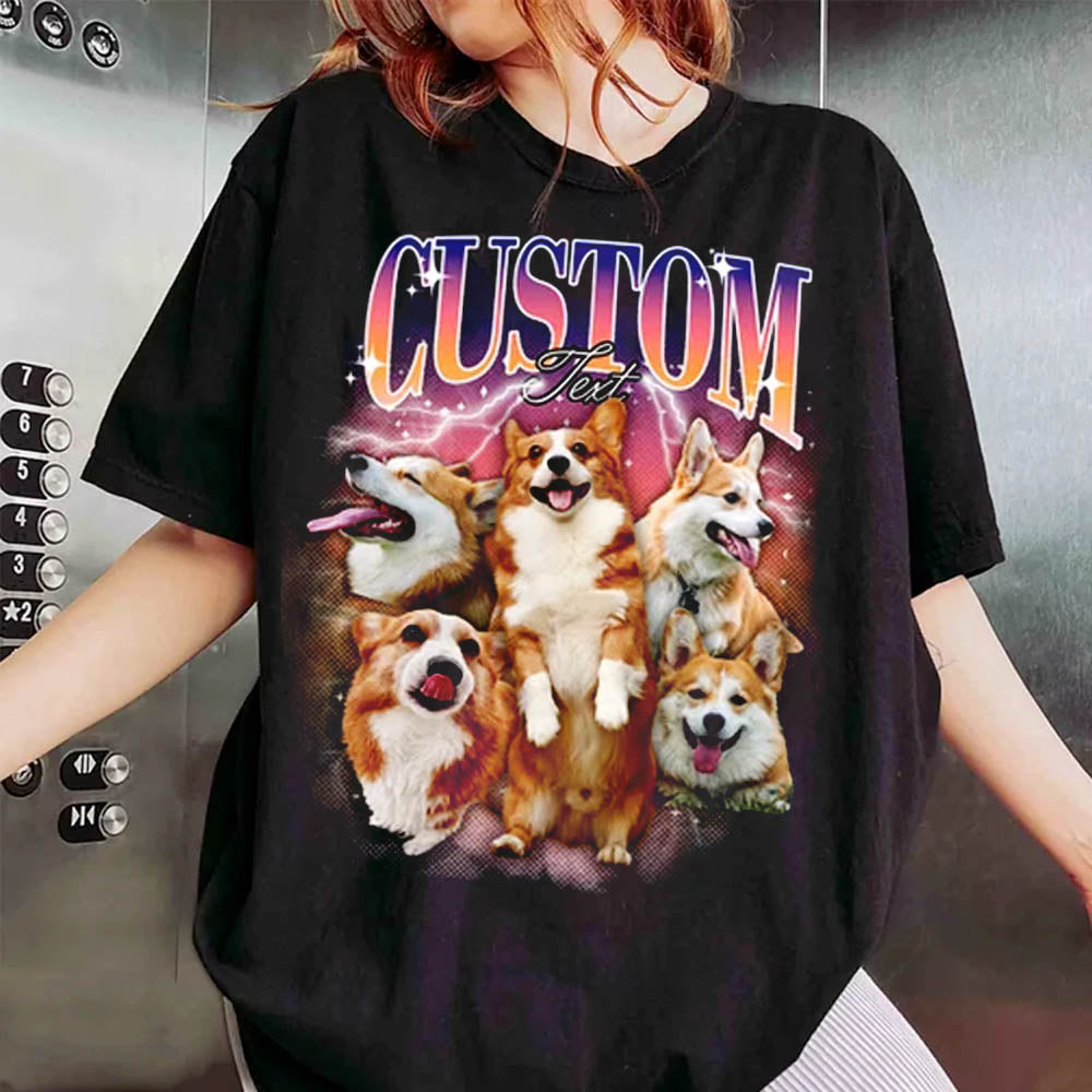 Custom Comfort Colors Retro Dog Shirt, Personalized Pet Tee, Custom Photo Vintage 90s Graphic, Bootleg Rap Dog Shirt, Custom Design Tshirt