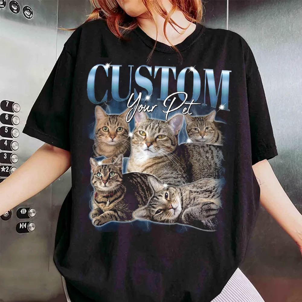 Pet Custom Vintage Washed Shirt Custom Cat Graphic Unisex T-Shirt