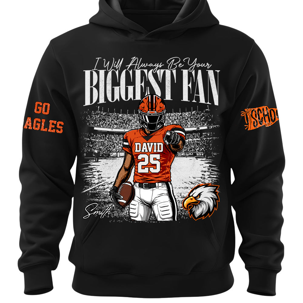 I'll Always Be Your Biggest Fan, Personalized Vintage “Biggest Fan” Football Shirt, Custom School Team Name, Gift For Football Lovers T1807 Hv01