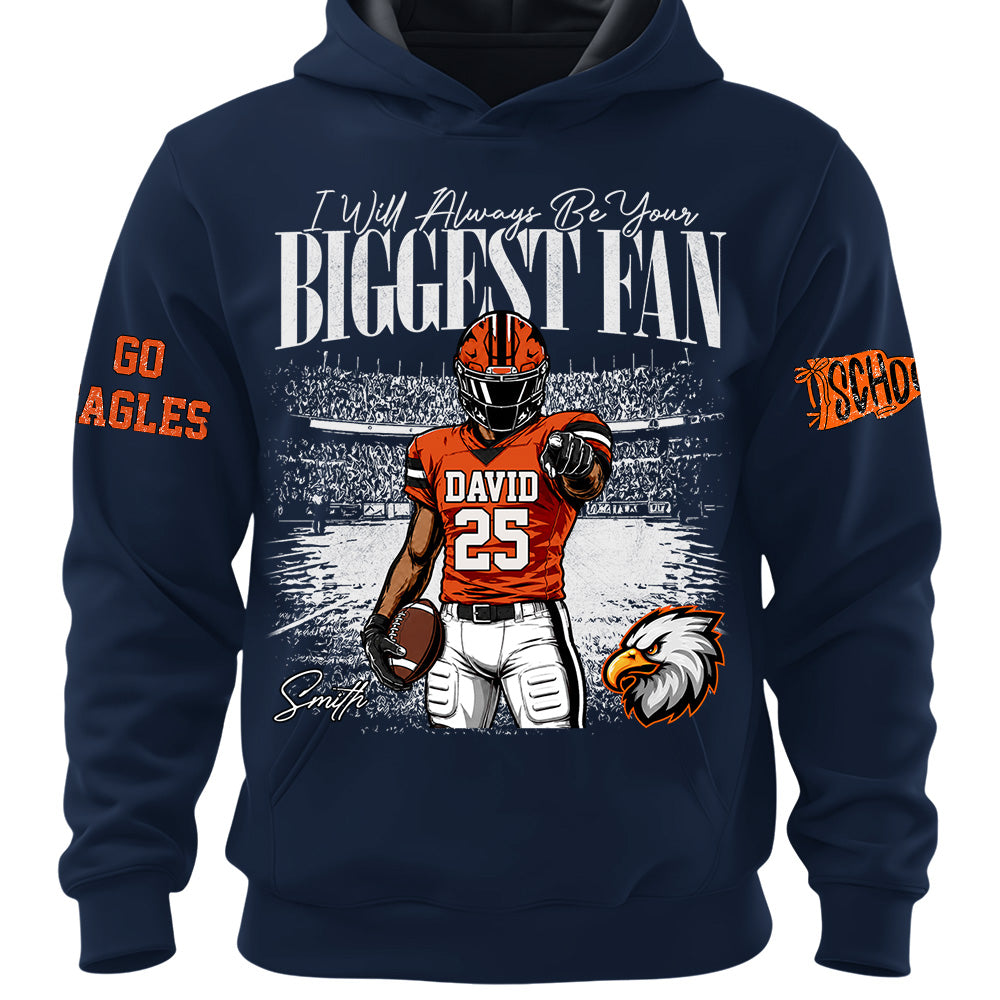 I'll Always Be Your Biggest Fan, Personalized Vintage “Biggest Fan” Football Shirt, Custom School Team Name, Gift For Football Lovers T1807 Hv01