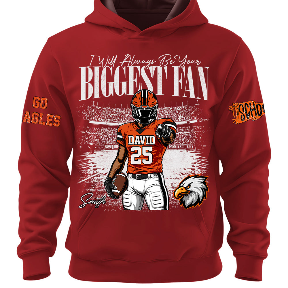 I'll Always Be Your Biggest Fan, Personalized Vintage “Biggest Fan” Football Shirt, Custom School Team Name, Gift For Football Lovers T1807 Hv01
