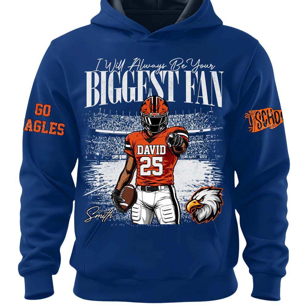 I'll Always Be Your Biggest Fan, Personalized Vintage “Biggest Fan” Football Shirt, Custom School Team Name, Gift For Football Lovers T1807 Hv01