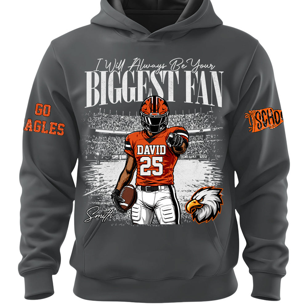 I'll Always Be Your Biggest Fan, Personalized Vintage “Biggest Fan” Football Shirt, Custom School Team Name, Gift For Football Lovers T1807 Hv01