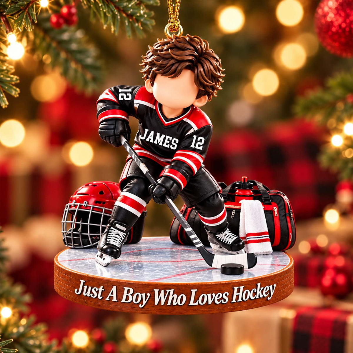 Personalized Hockey Boy Hockey Girl Christmas Ornament Pt99
