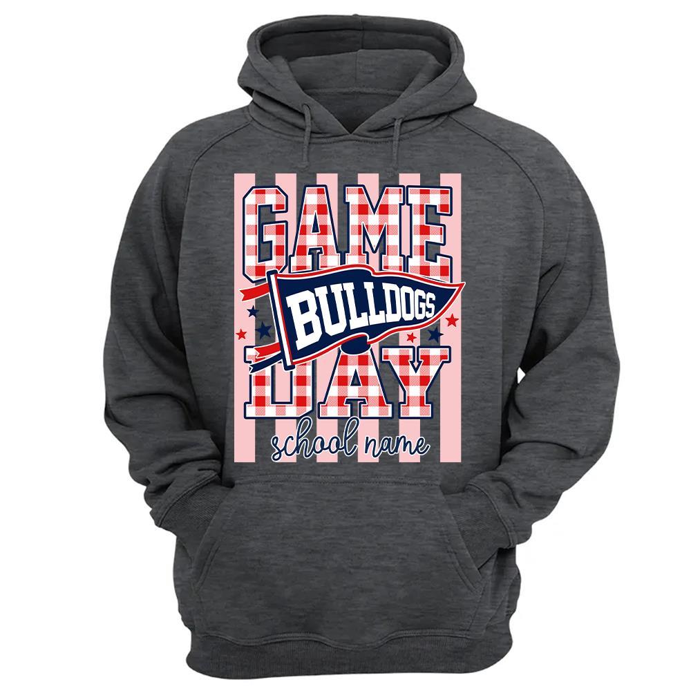 Game Day Striped School Mascot Shirt, Personalized Football School Spirit, Gifts For Teacher Student MI209 Hv01