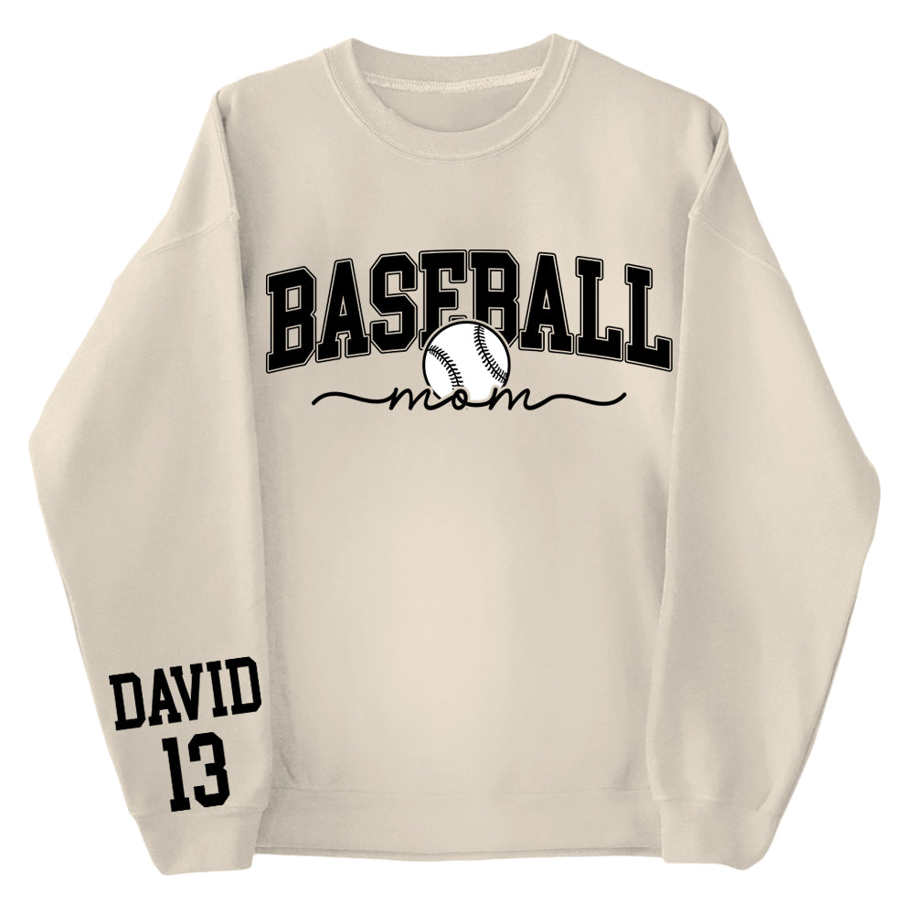 Personalize Baseball Mom Kids Name On Sleeve Sweatshirt, Mom Baseball Sweater, Baseball Mama Shirt, Gift for Baseball Mom, Fall Baseball Season Shirt Do99