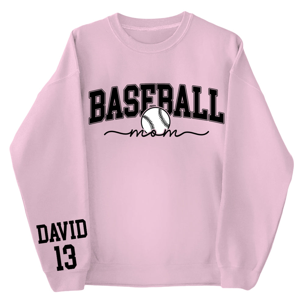 Personalize Baseball Mom Kids Name On Sleeve Sweatshirt, Mom Baseball Sweater, Baseball Mama Shirt, Gift for Baseball Mom, Fall Baseball Season Shirt Do99