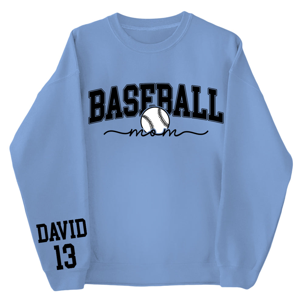 Personalize Baseball Mom Kids Name On Sleeve Sweatshirt, Mom Baseball Sweater, Baseball Mama Shirt, Gift for Baseball Mom, Fall Baseball Season Shirt Do99