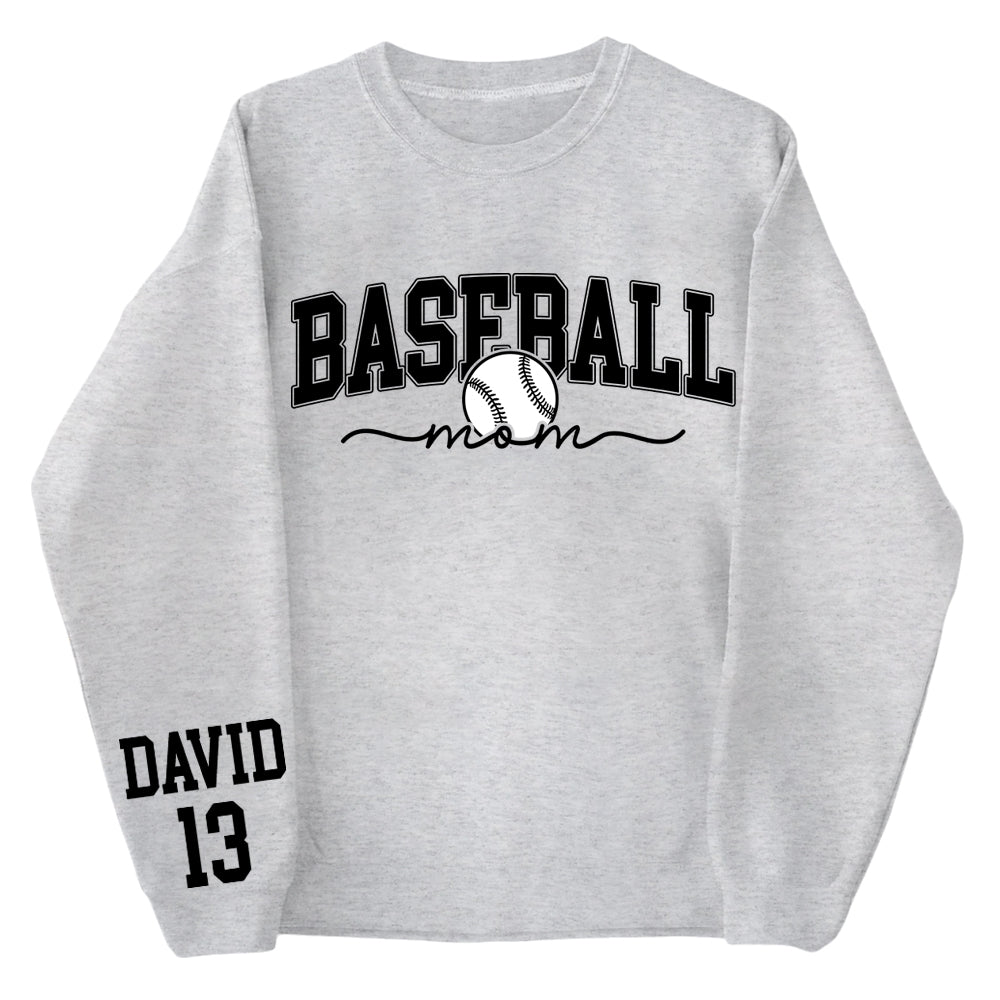 Personalize Baseball Mom Kids Name On Sleeve Sweatshirt, Mom Baseball Sweater, Baseball Mama Shirt, Gift for Baseball Mom, Fall Baseball Season Shirt Do99