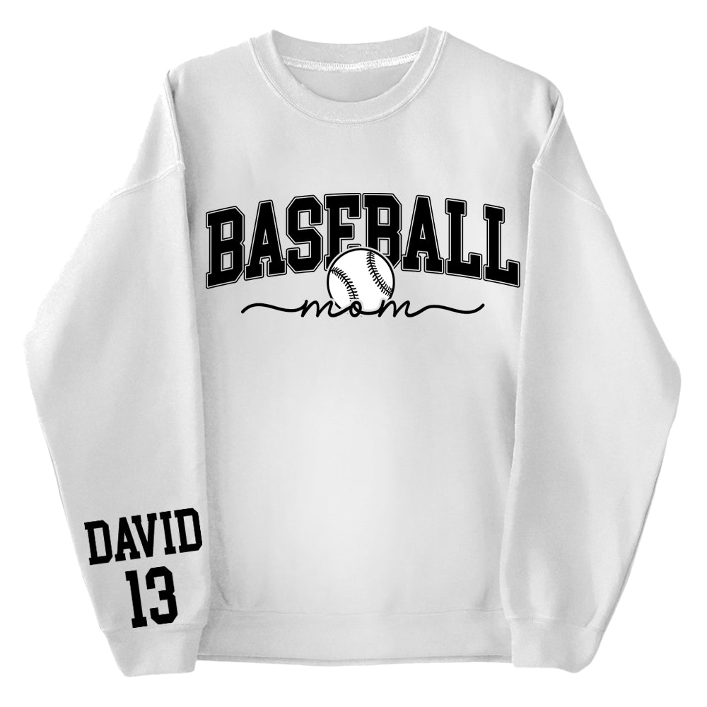 Personalize Baseball Mom Kids Name On Sleeve Sweatshirt, Mom Baseball Sweater, Baseball Mama Shirt, Gift for Baseball Mom, Fall Baseball Season Shirt Do99