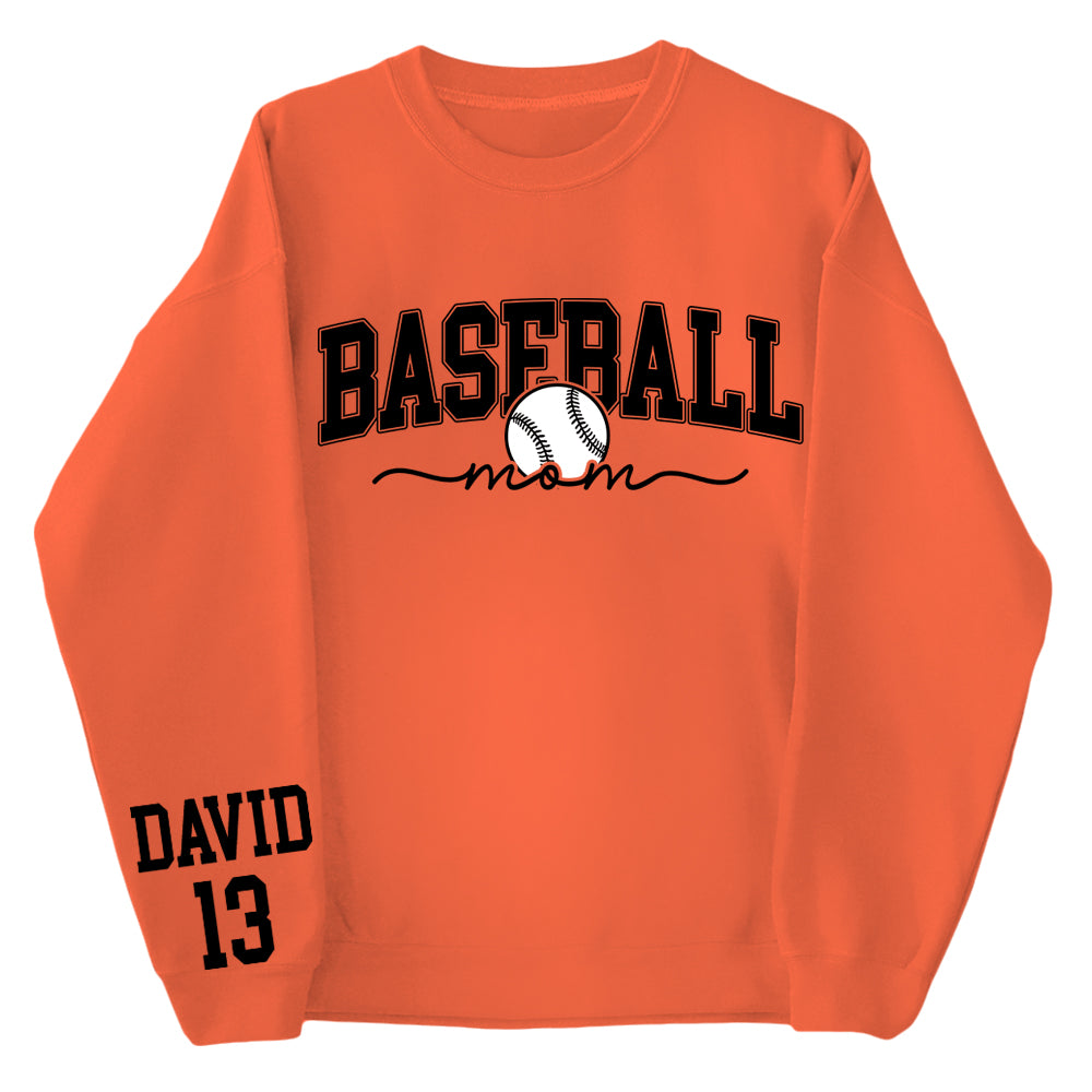 Personalize Baseball Mom Kids Name On Sleeve Sweatshirt, Mom Baseball Sweater, Baseball Mama Shirt, Gift for Baseball Mom, Fall Baseball Season Shirt Do99