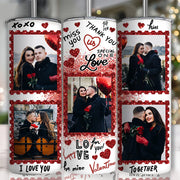 Love Valentine's Day With Photo Red Glitter Hearts Skinny Tumbler, Couple Valentine, Gift For Her, Gift For Couple Do99