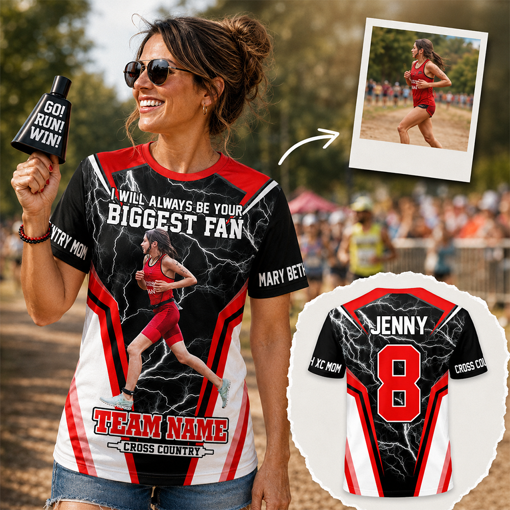 Personalized Cross Country Mom Shirt, I’ll Always Be Your Biggest Fan, Custom Player Name & Number All Over Print Game Day Shirt for Mom Grandma Family Vr2 Hv01 