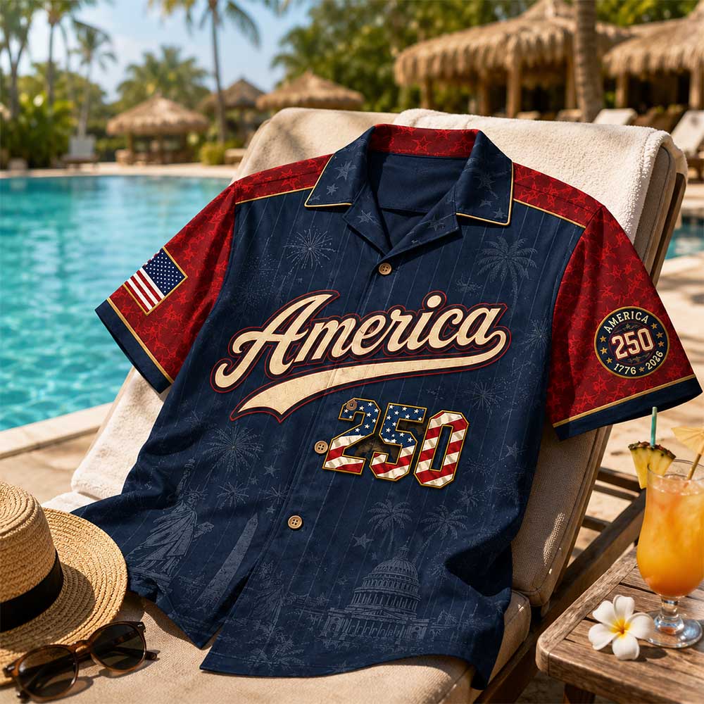 Personalized America 250 Hawaiian Shirt, Custom Name Number USA 1776 2026 Hawaiian Shirt, Patriotic Liberty Bell Shirt, 4th of July Gift Pt99