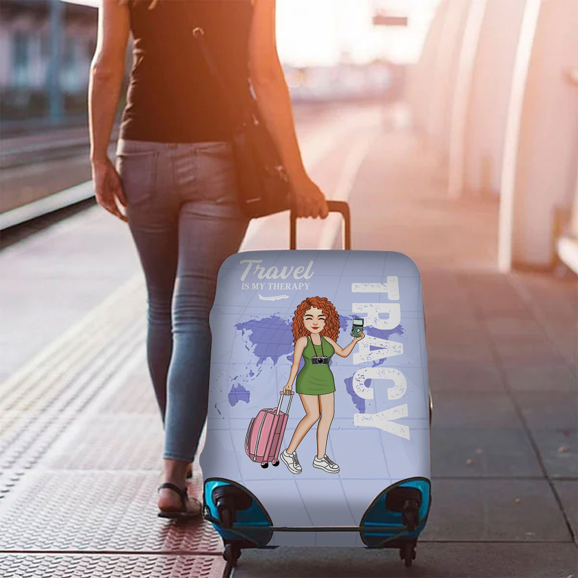 Personalized Just A Girl Boy Who Loves Traveling Luggage Protective Cover For Travel Lover Pa00