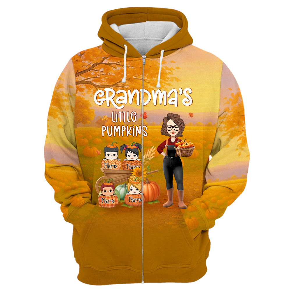 Grandma's Little Pumpkins - Personalized Grandma Autumn Shirt NA04 Nh00