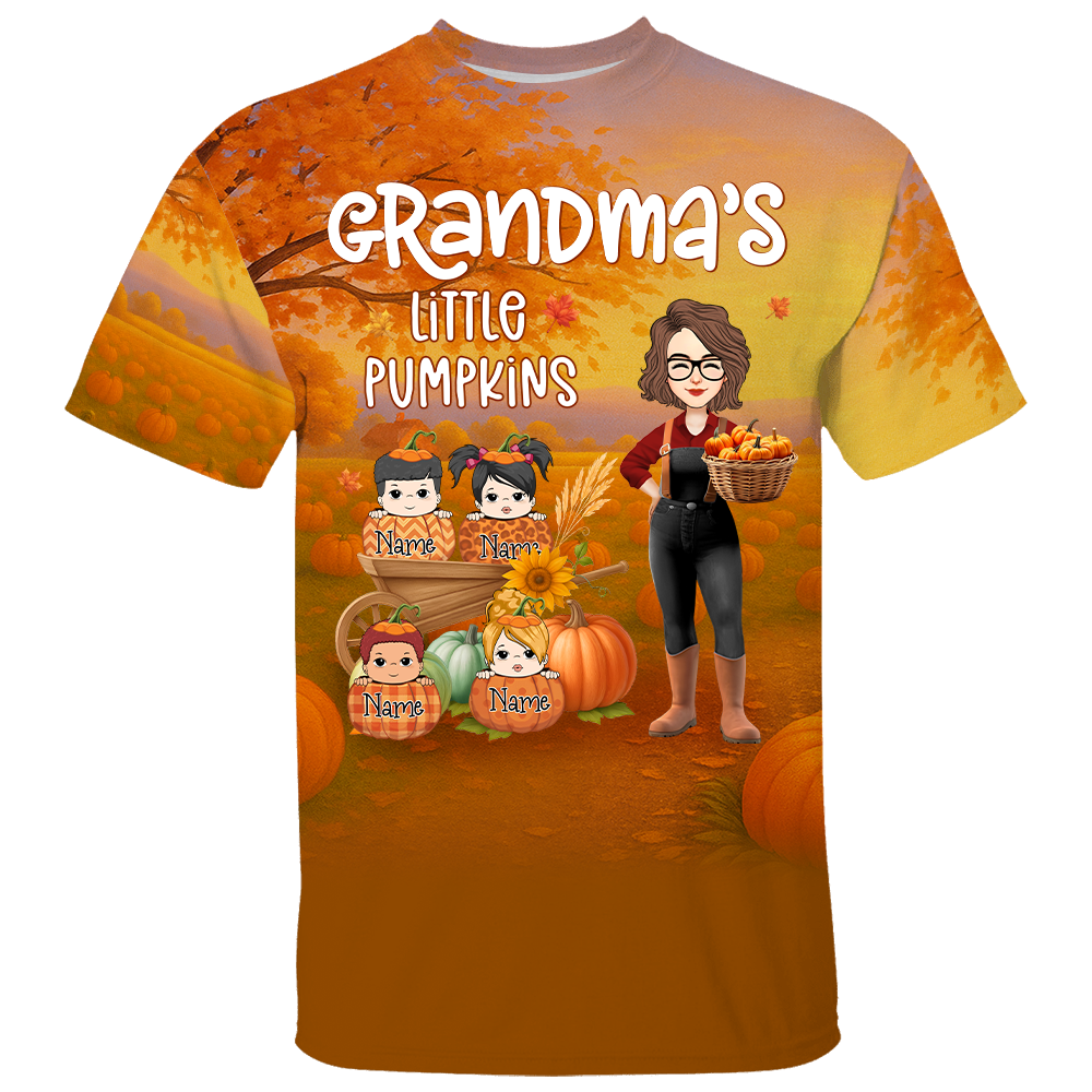 Grandma's Little Pumpkins - Personalized Grandma Autumn Shirt NA04 Nh00