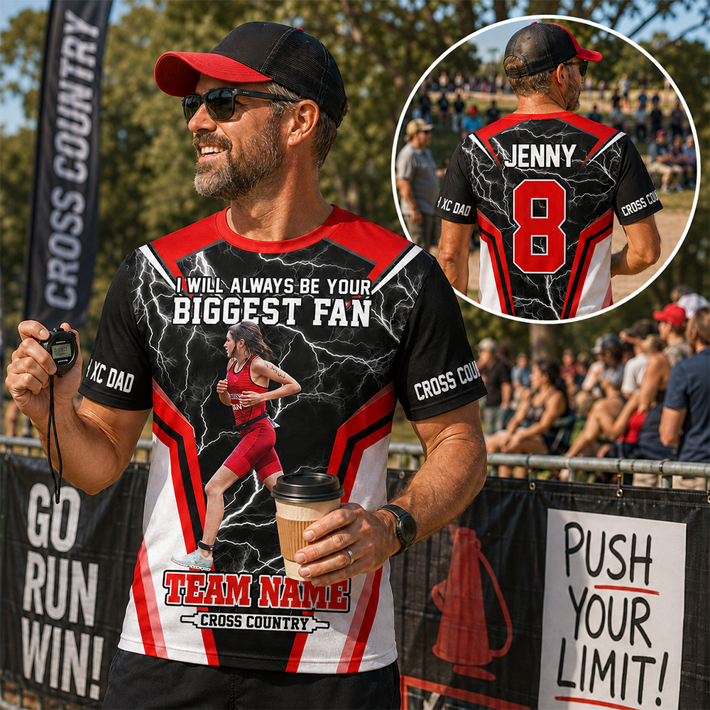 Personalized Cross Country Mom Shirt, I’ll Always Be Your Biggest Fan, Custom Player Name & Number All Over Print Game Day Shirt for Mom Grandma Family Vr2 Hv01 