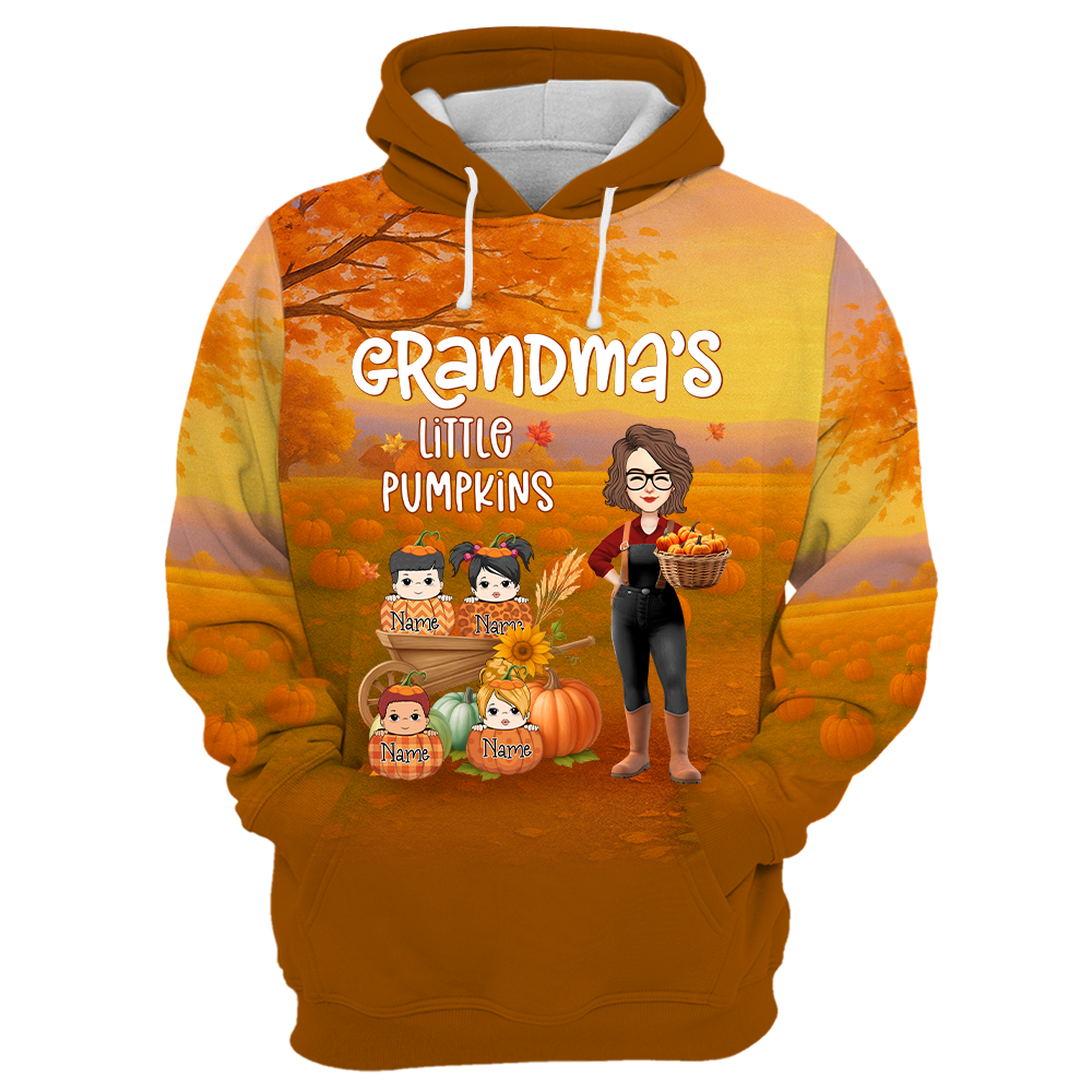 Grandma's Little Pumpkins - Personalized Grandma Autumn Shirt NA04 Nh00