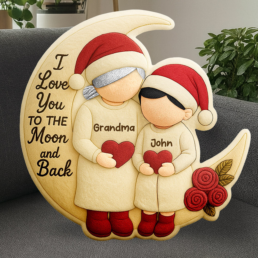 Custom Grandma Grandkids on Moon Ugly Plush Pillow, Grandma Christmas Keepsake, Heartfelt Christmas Gift from Grandkids Nh00