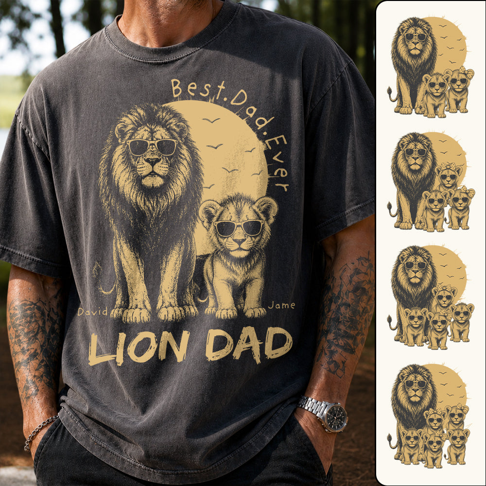 Retro Vintage Lion Dad And Kids Daddy Protector - Personalized Shirt - Cool Father's Day Gift For Dad, Husband Hv01