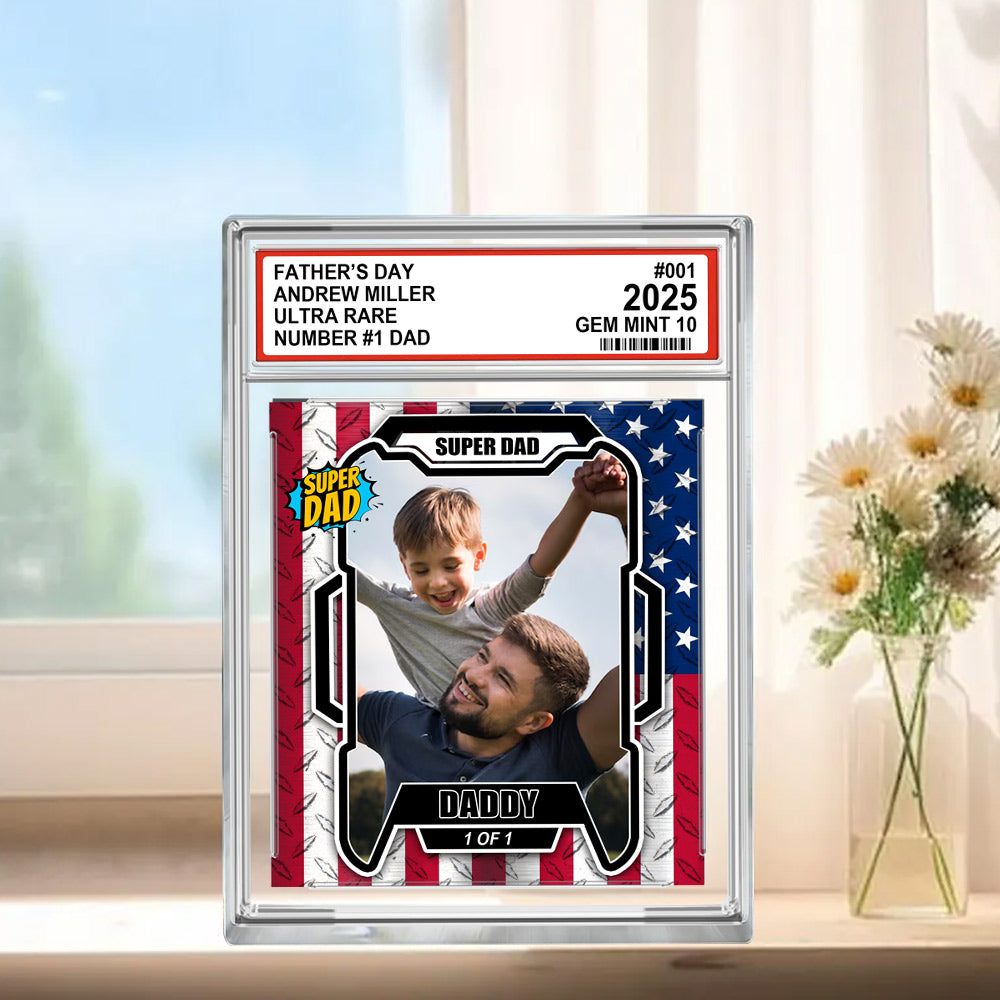 Father’s Day Ultra Rare No1 Dad Trading Card Style Personalized Acrylic Block Plaque  – Custom Photo Gift for Dad Do98