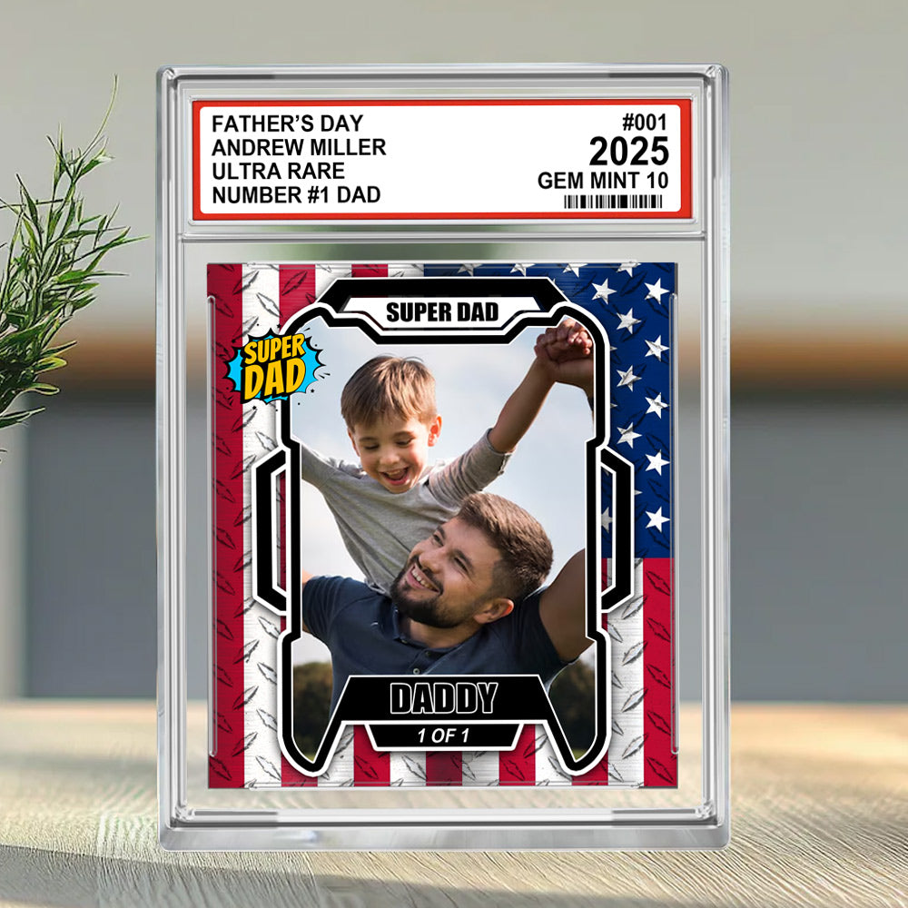 Father’s Day Ultra Rare No1 Dad Trading Card Style Personalized Acrylic Block Plaque  – Custom Photo Gift for Dad Do98